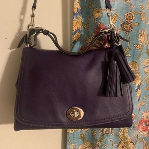 Euc coach legacy romy top handle satchel/tote crossbody purple vintage turn lock